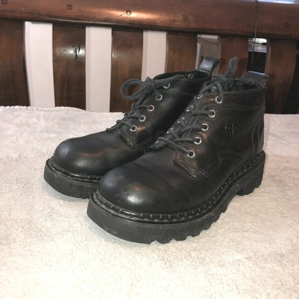 CATERPILLAR Mens Black Leather Ankle Work Boots Sz 8
